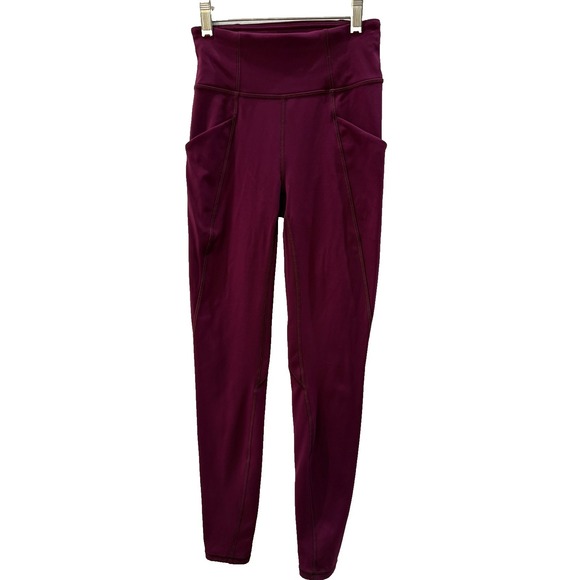 Lululemon Athletic Yoga Leggings Plum Side Pockets Waist Pocket Sz 2 Inseam 28" - Picture 2 of 7